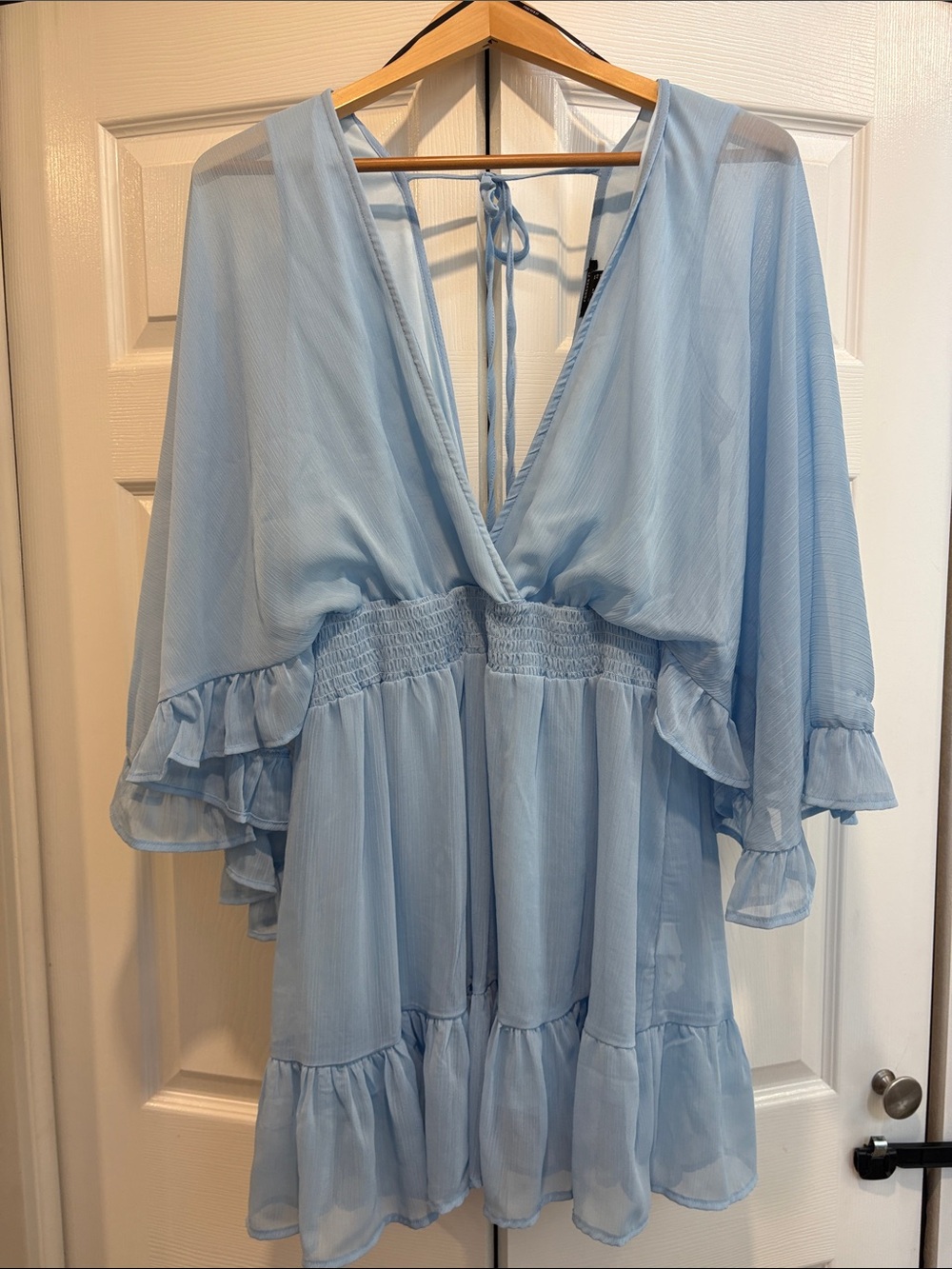 Forever 21 Light Blue Sheer V-Neck Chiffon Romper
